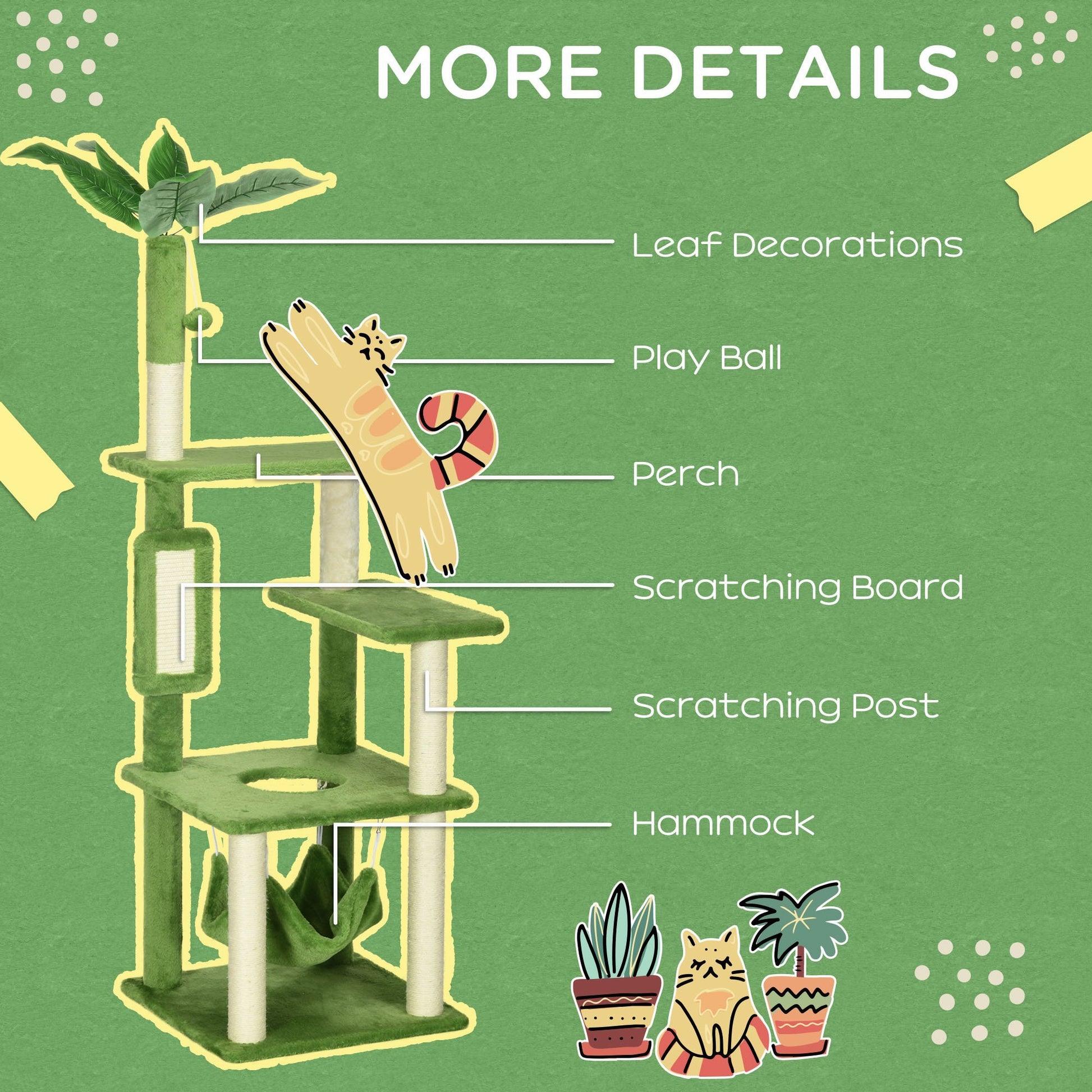 Pawhut 56" Cat Tree For Indoor Cats With Hammock, Cat Tower With Scratching Post, Platforms, Play Ball And Anti Tipping Device, For Indoor Cats, Green Green Particle Board