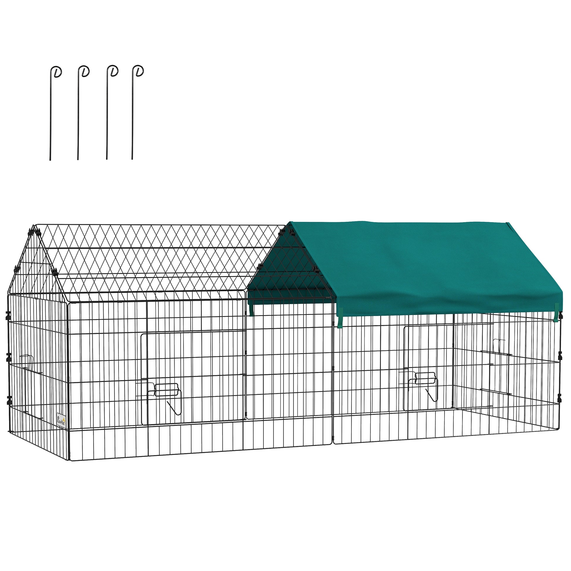 Pawhut 73" Small Animal Playpen, Pet Playpen Yard Fence For Rabbits, Chicken, Chinchillas With Roof For Indoor & Outdoor, Green Green Steel