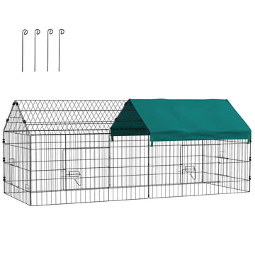 Pawhut 73" Small Animal Playpen, Pet Playpen Yard Fence For Rabbits, Chicken, Chinchillas With Roof For Indoor & Outdoor, Green Green Steel