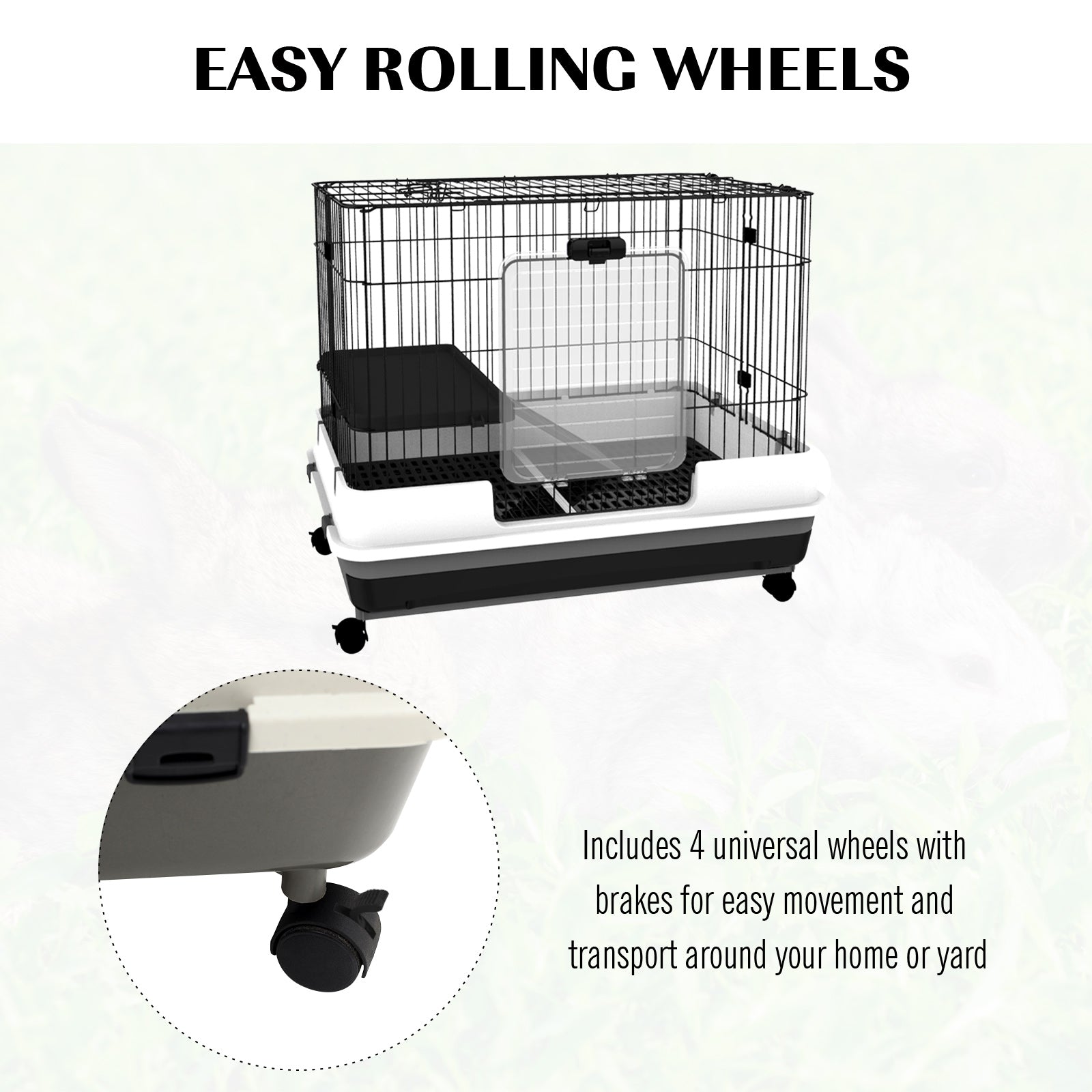 Pawhut 2 Level Small Animal Cage Rabbit Hutch With Wheels, Removable Tray, Platform And Ramp For Bunny, Chinchillas, Ferret, Black Black Steel