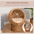 Pawhut Handwoven Elevated Cat Bed With Soft Cushion & Cat Egg Chair Shape, Cat Basket Bed Kitty House With Stand, Raised Wicker Cat Bed For Indoor Cats, 23.5