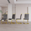 Modern Dining Chairs,Pu Faux Leather High Back Upholstered Side Chair With C Shaped Tube. Plating Golden Metal Legs For Dining Room Kitchen Vanity Patio Club Guest Office Chair Set Of 2 Grey Pu Grey Kitchen Dining Chairs Foam Pu
