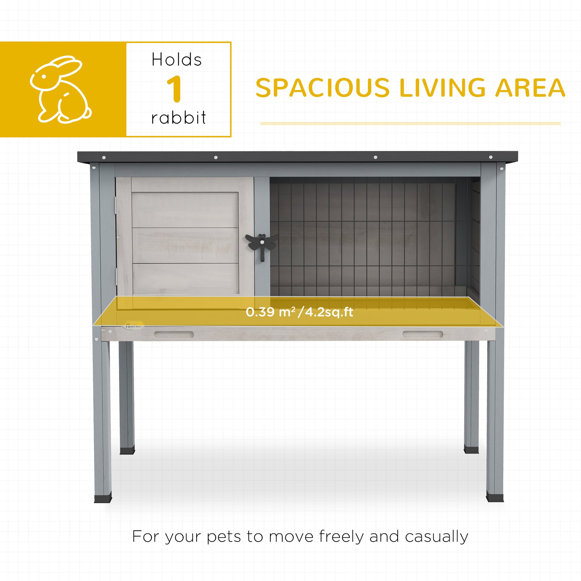 Pawhut Elevated Wooden Rabbit Hutch, Indoor Outdoor Bunny Cage With Hinged Asphalt Roof And Removable Tray For Guinea Pig, Gray Gray Wood