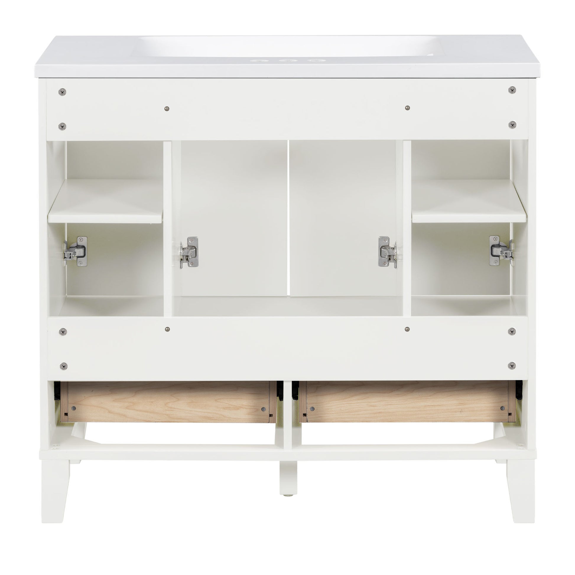 36'' Bathroom Vanity With Resin Sink Combo,Solid Wood Frame Bathroom Storage Cabinet, Freestanding Vanity Set With 4 Soft Closing Doors& 2 Drawers 2 White 4 5 Adjustable Shelves Bathroom Freestanding Solid Wood Mdf Resin Painted