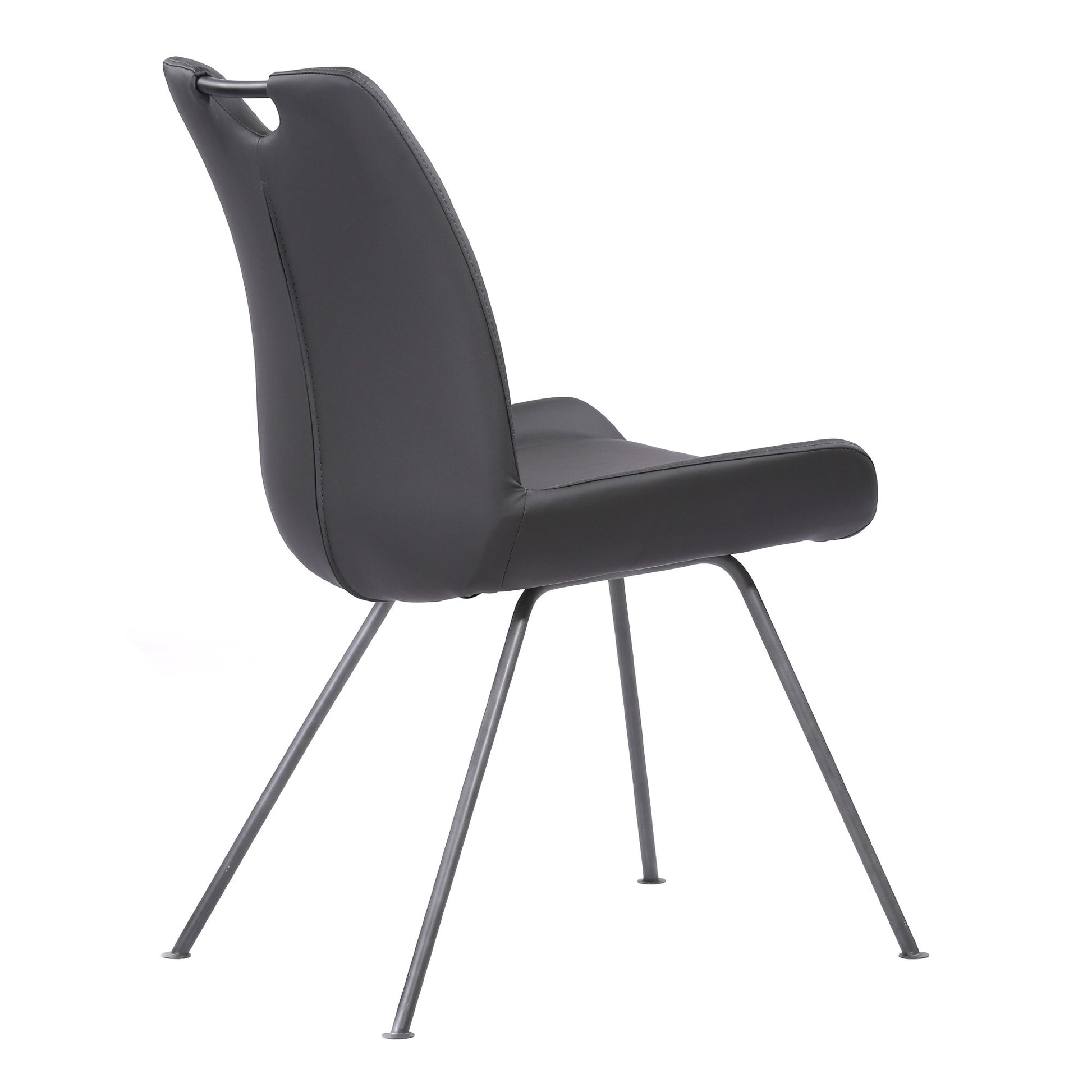 Curved Back Dining Chair With Bucket Design Seat, Set Of 2, Dark Gray Gray Faux Leather