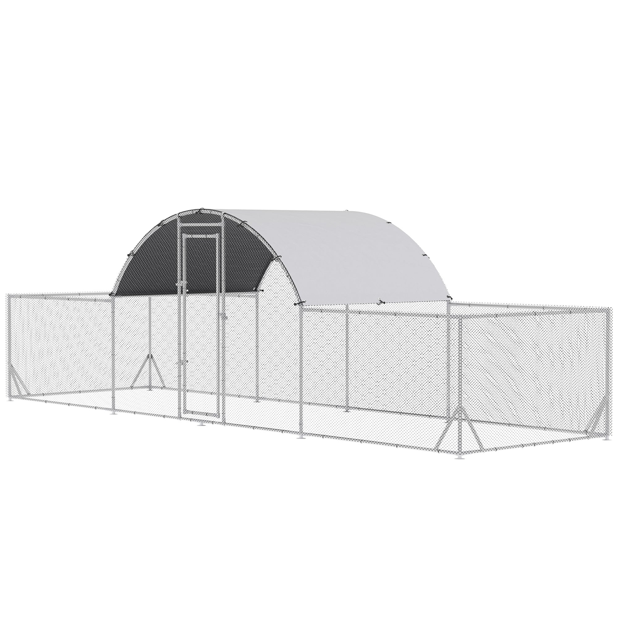 Pawhut Large Metal Chicken Coop Chicken Run For Chicken, Ducks And Rabbits With Waterproof And Anti Uv Cover, Walk In Poultry Cage Hen House For Outdoor And Yard Farm Use, 21.7' X 6.2' X 6.4' Silver Steel