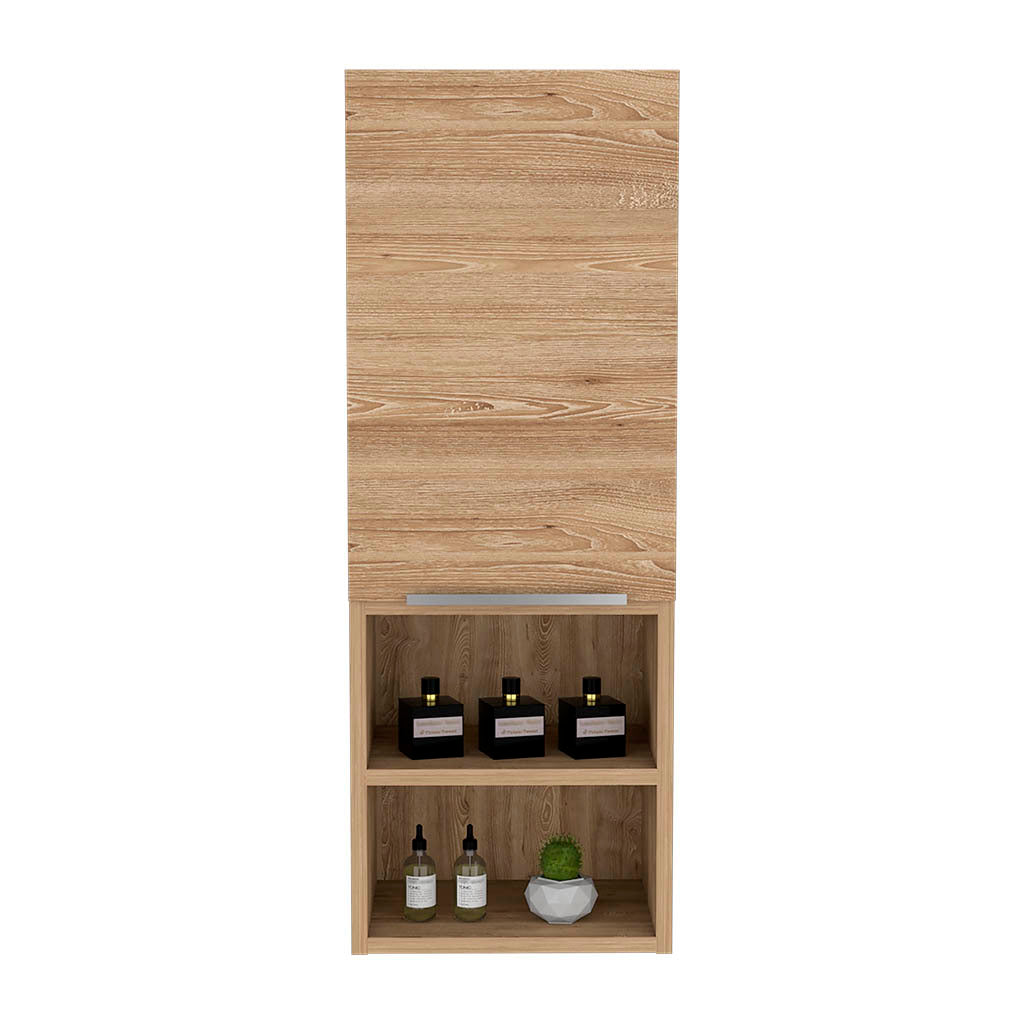 Medicine Single Door Cabinet 32" H, Two Interior Shelves, Two External Shelves, Light Oak Beige Particle Board Particle Board
