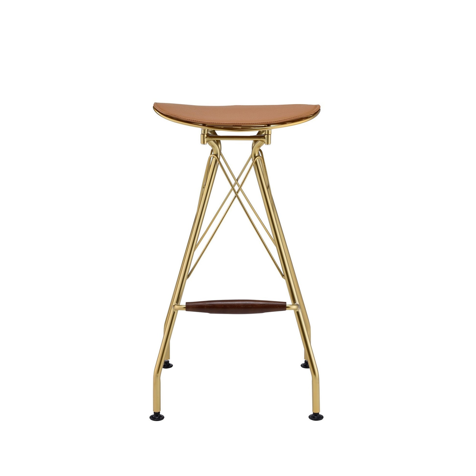 Metal Backless Barstool With Flared Legs And Braces Support, Set Of 2, Gold Gold Fabric Metal