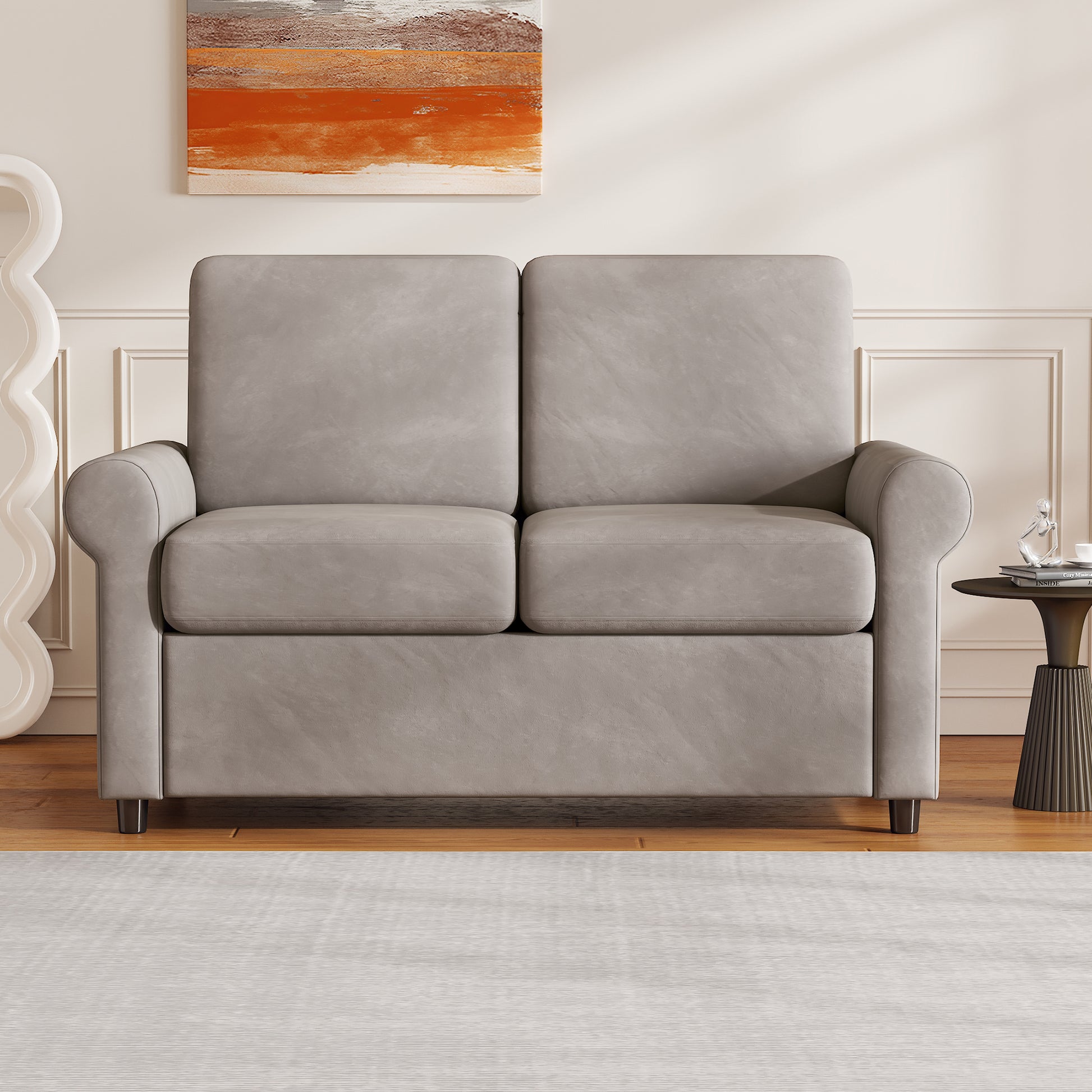 57.4" Pull Out Sofa Bed,Sleeper Sofa Bed With Premium Twin Size Mattress Pad,2 In 1 Pull Out Couch Bed With Two Usb Ports For Living Room,Small Apartment, Light Gray Old Sku:Wf296899 Light Gray Foam Velvet