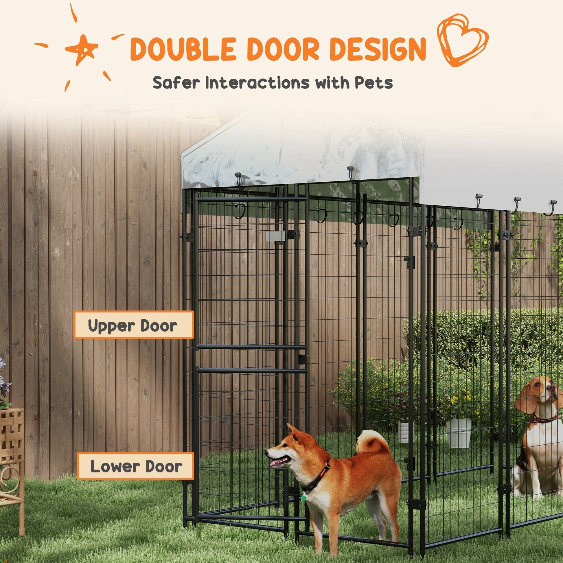 Pawhut 7.8' X 6' Dog Kennel Outdoor With Waterproof Cover, Dog Playpen For Extra Large Dogs With Two Part Door Design, Silver Silver Steel