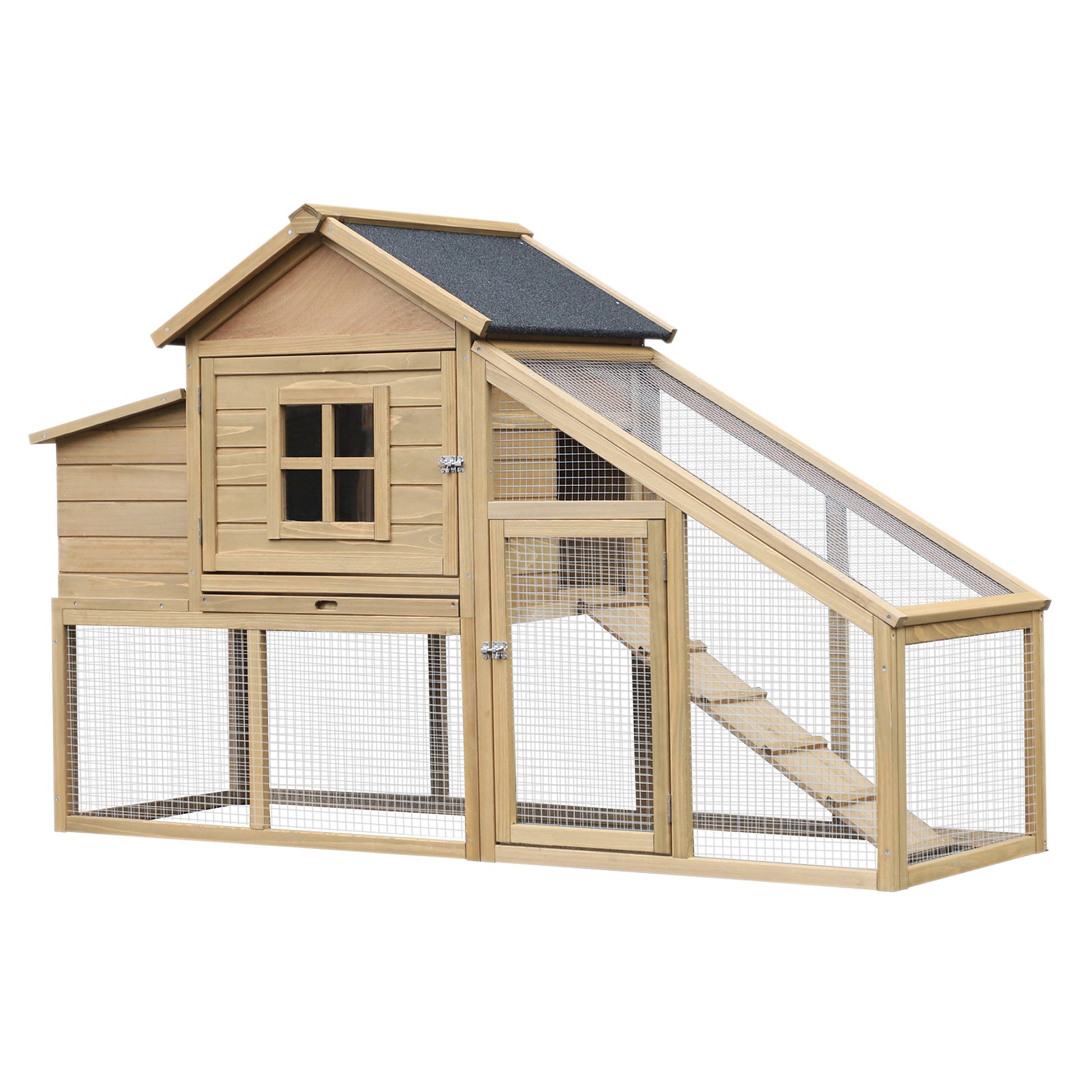 Pawhut 69" Wooden Chicken Coop, Poultry Cage Hen House With Connecting Ramp, Removable Tray, Ventilated Window And Nesting Box, Natural Natural Wood