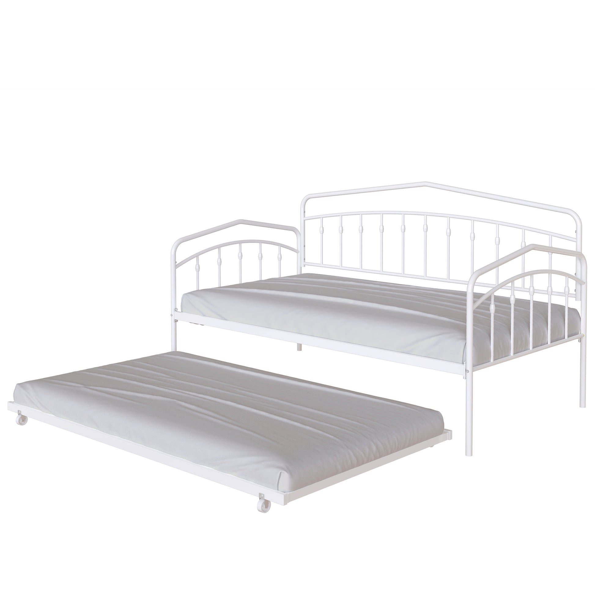 Fox Twin Daybed With Twin Trundle, White Box Spring Not Required Twin White Metal Bedroom Daybeds Metal