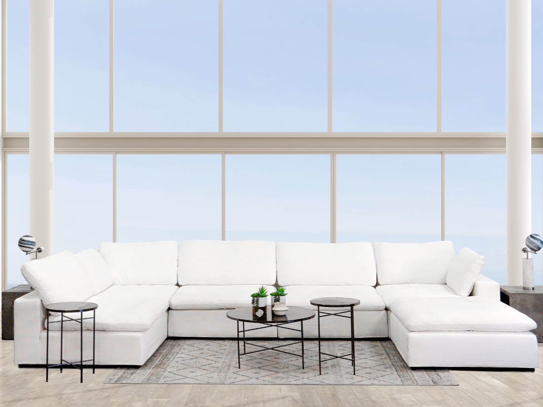 Harper Luxe White Sectional 6 Seat Configuration White Wood Linen 6 Seat