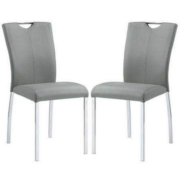 Side Chair With Flared Back And Tubular Legs, Set Of 2, Gray Gray Leather