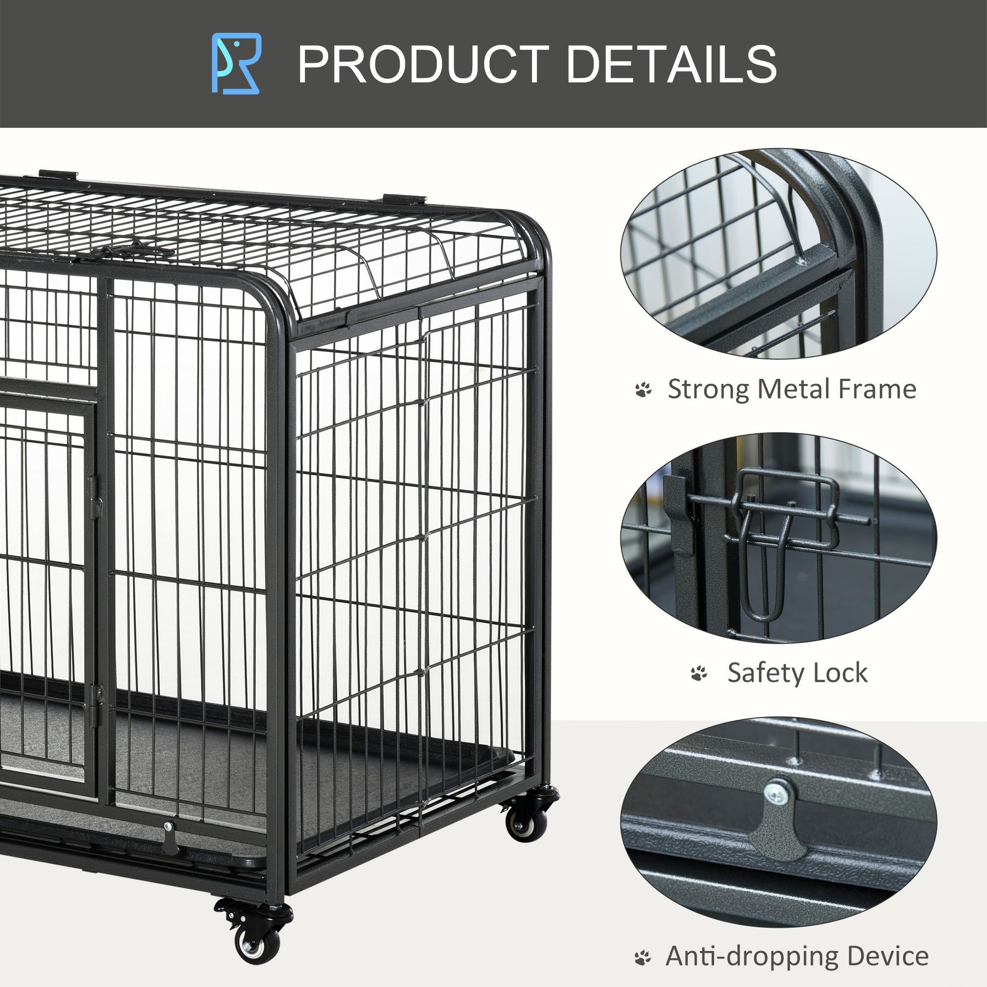 Pawhut Folding Design Heavy Duty Metal Dog Cage Crate & Kennel With Removable Tray And Cover, & 4 Locking Wheels, Indoor Outdoor 43" Gray Steel