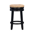 Wooden Counter Stool With Round Rattan Padded Seat, Black And Brown Black White Wood Fabric