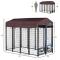 Pawhut 8' X 4' X 6' Outdoor Dog Kennel With Rotating Bowl Holders, Walk In Pet Playpen, Welded Wire Steel With Water And Uv Resistant Canopy, Red Red Steel