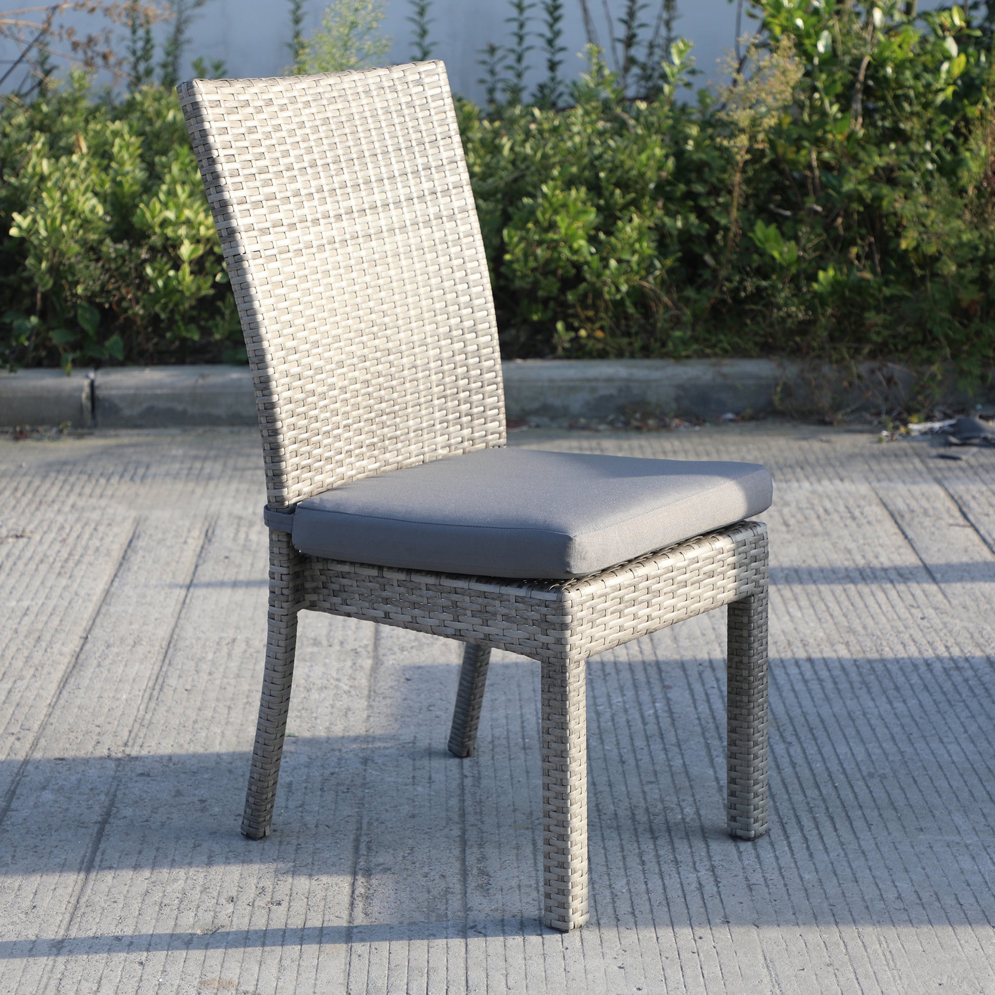 Balcones Outdoor Wicker Dining Chairs With Cushions, Set Of 8, Gray Dark Gray Gray Aluminium Wicker