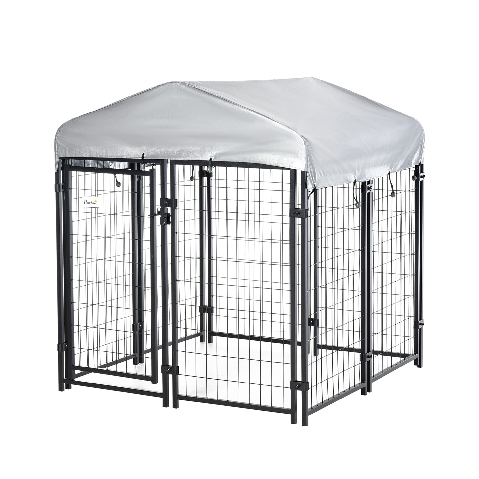 Pawhut 4' X 4' X 4.5' Dog Playpen Outdoor, Dog Kennel Dog Exercise Pen With Lockable Door, Water Resistant Canopy, For Small And Medium Dogs Black Steel