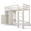 Twin Loft Bed With Wardrobe, Storage Shelves And Ladder, White Twin White Solid Wood Mdf