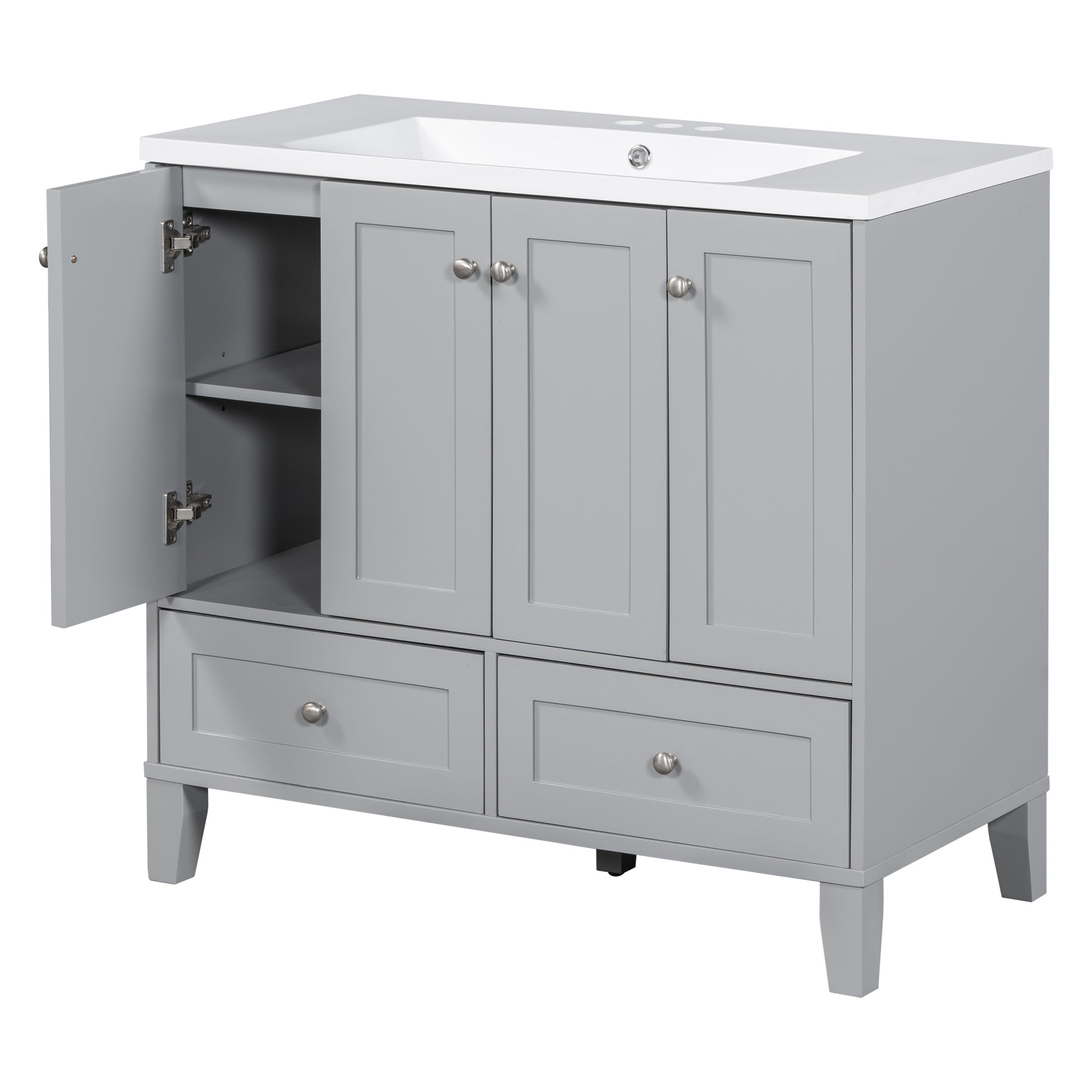 36'' Bathroom Vanity With Resin Sink Combo,Solid Wood Frame Bathroom Storage Cabinet, Freestanding Vanity Set With 4 Soft Closing Doors& 2 Drawers Same As Sw000124Aae Grey Bathroom Modern Solid Wood