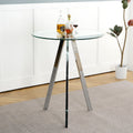 Modern Kitchen Glass Dining Table Round Tempered Glass Bar Table Top,Clear Bar Table Metal Legs,Electroplated Legs Set Of 1 Chrome Round Glass