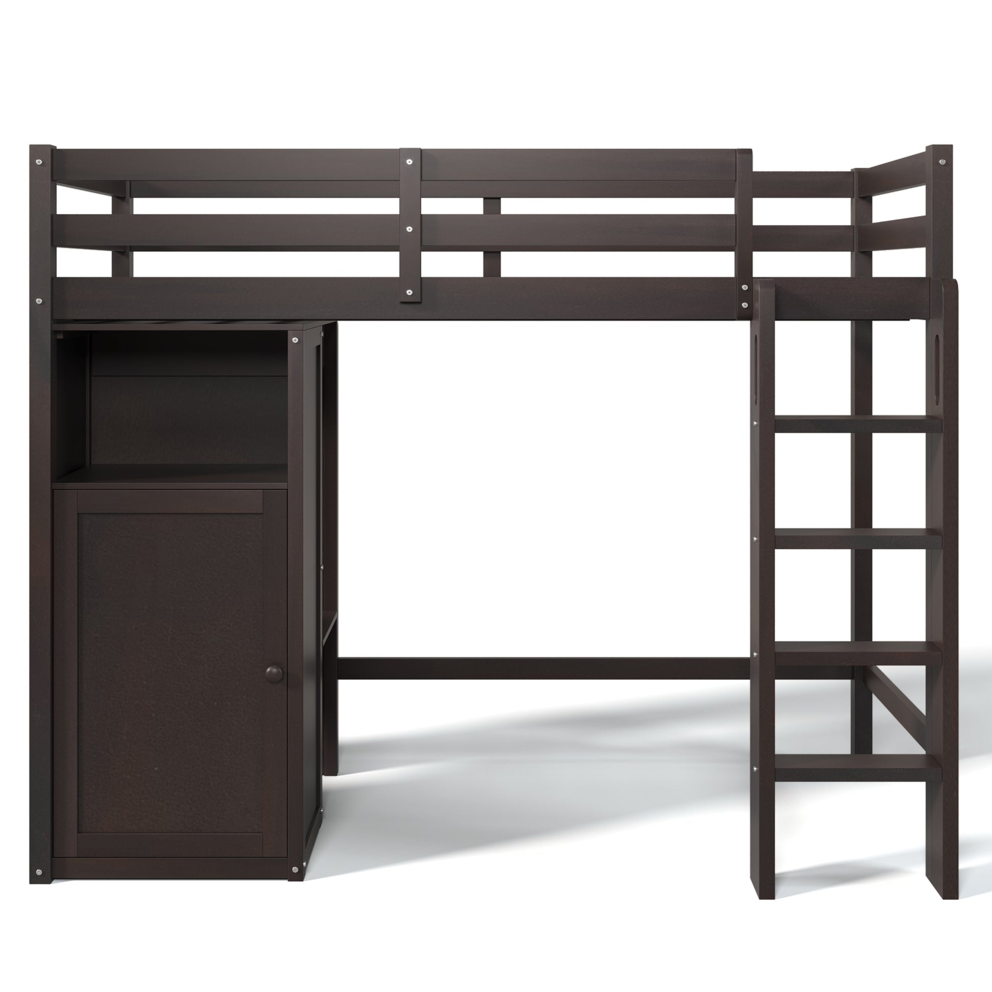 Twin Loft Bed With Wardrobe, Storage Shelves And Ladder, Espresso Twin Espresso Solid Wood Mdf