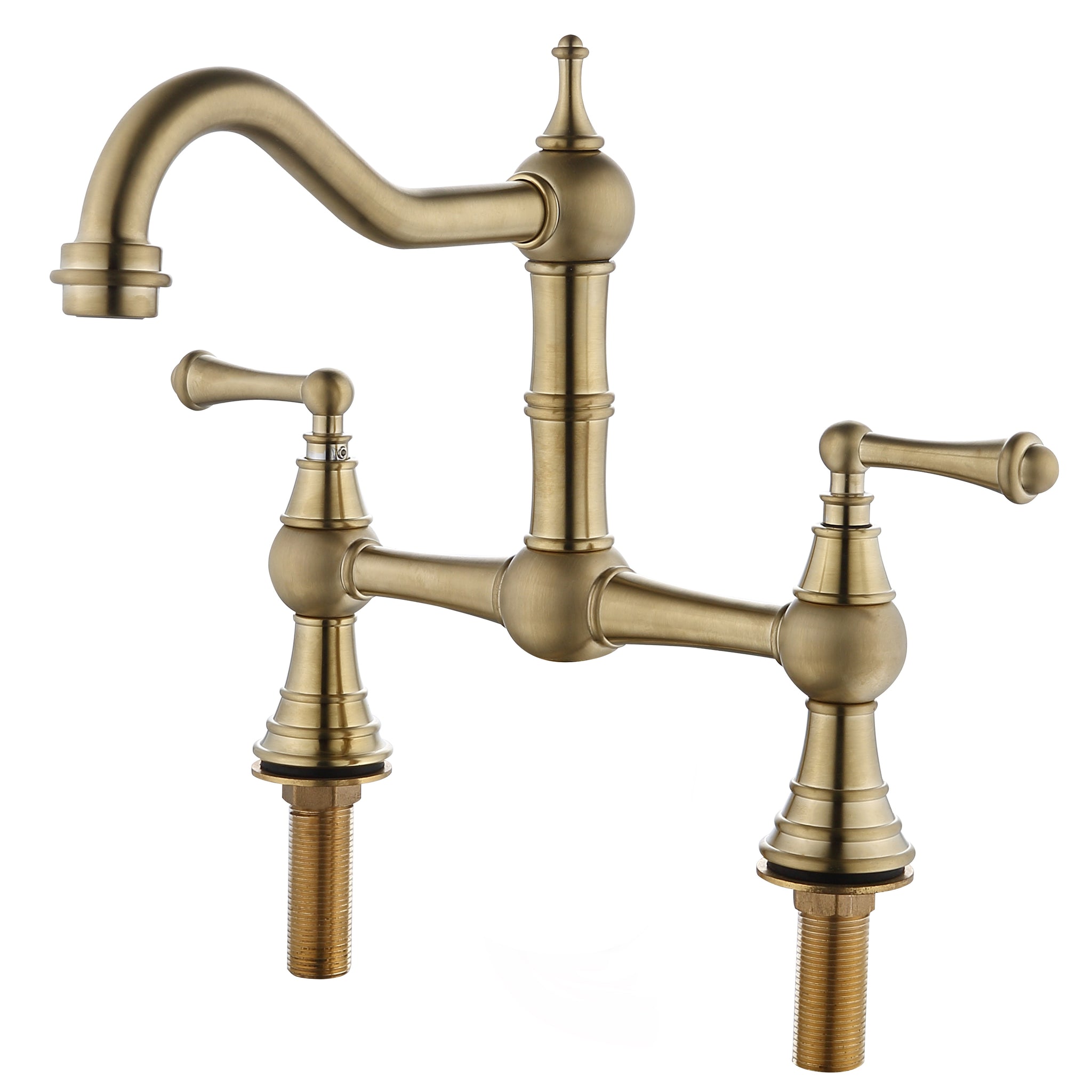 Double Handle Widespread Kitchen Faucet With Traditional Handles Brushed Gold Brass