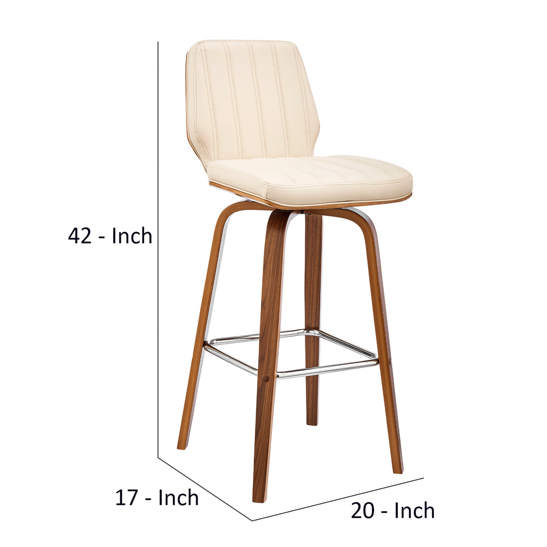 Swivel Barstool With Channel Stitching And Wooden Support, Brown And Cream Cream Brown Wood Metal