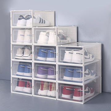 Set Of 12 Stackable Clear Plastic Transparent Shoe Storage Box In Home White Polypropylene