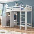 Twin Loft Bed With Wardrobe, Storage Shelves And Ladder, White Twin White Solid Wood Mdf