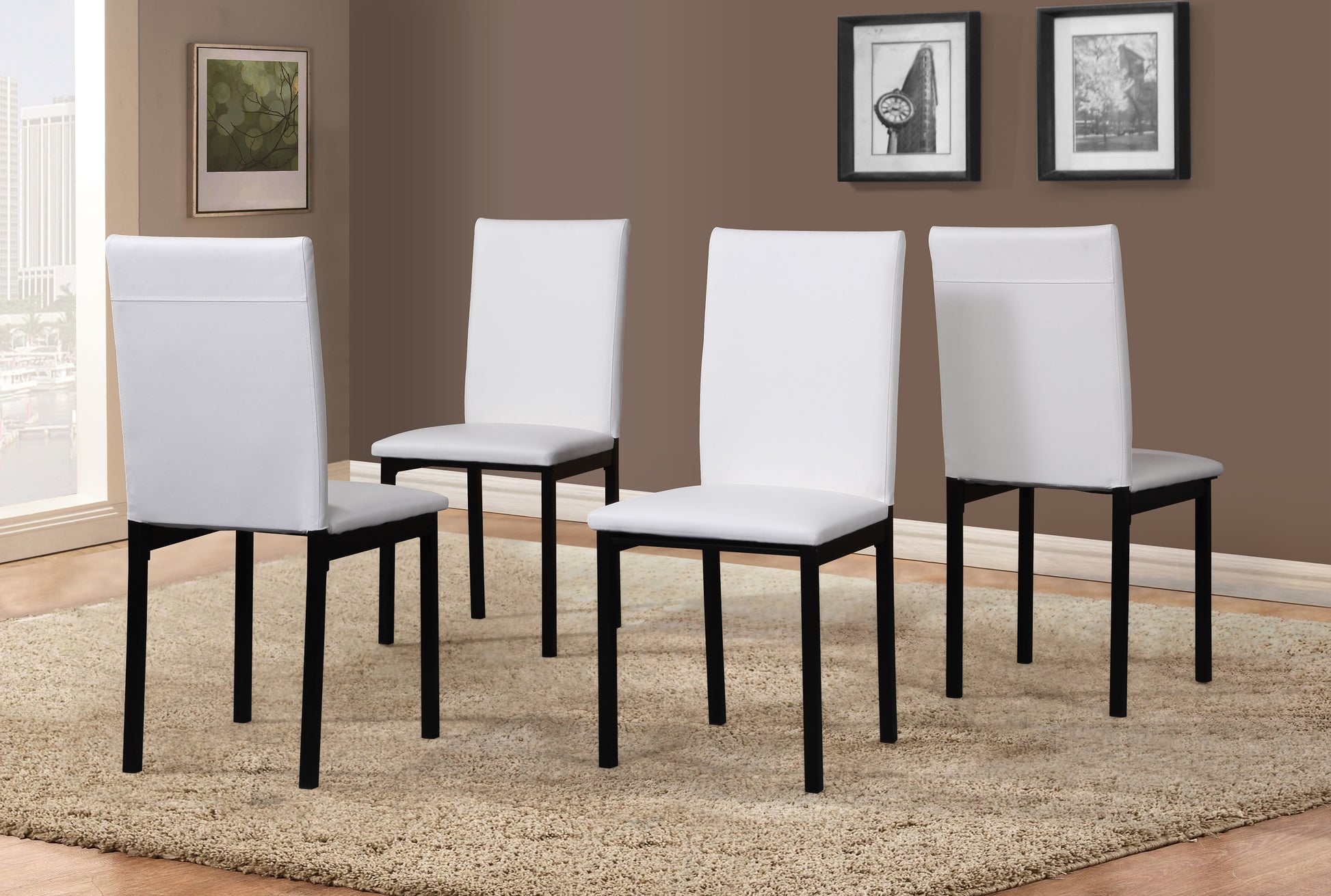 Noyes Faux Leather Seat Metal Frame Dining Chairs, Set Of 4, White White Faux Leather