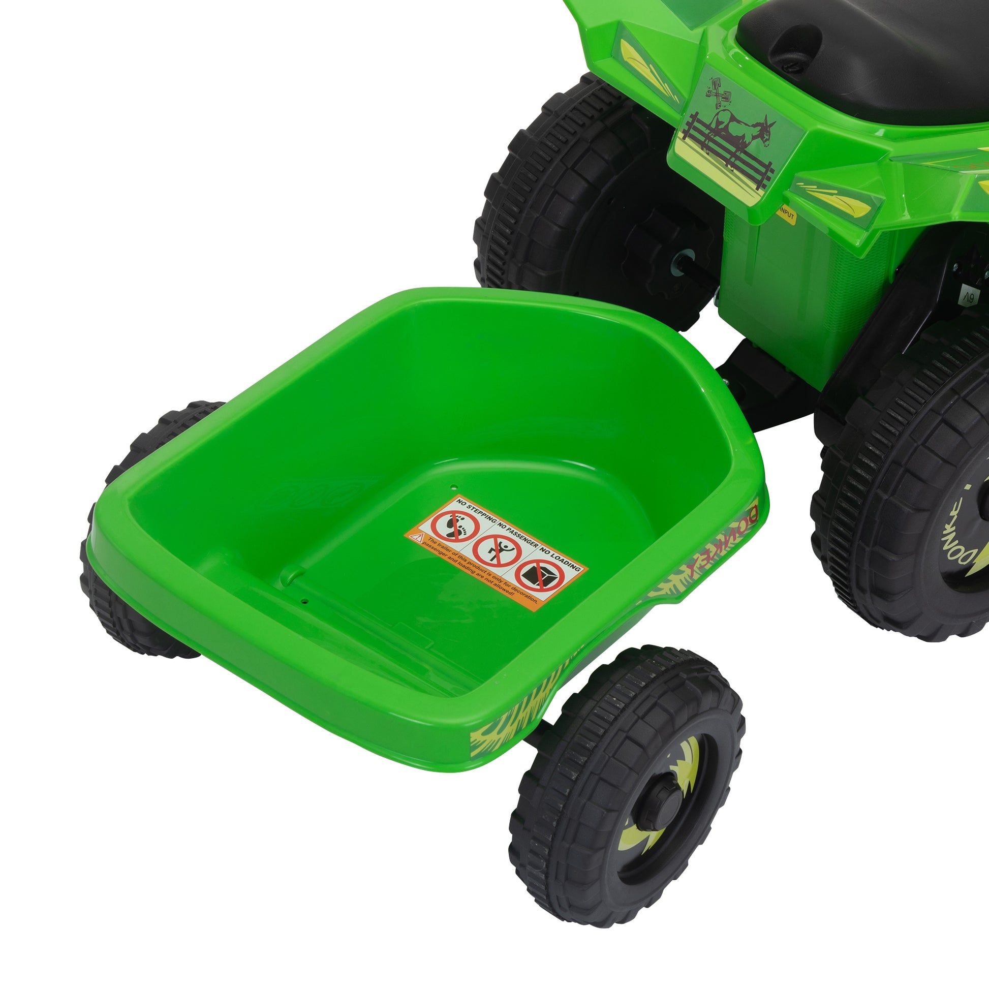 6V Kids Electric Atv, Toddler Ride On Car With Trailer, Music, Bluetooth And Power Display For Boys And Girls, Green Green Polypropylene