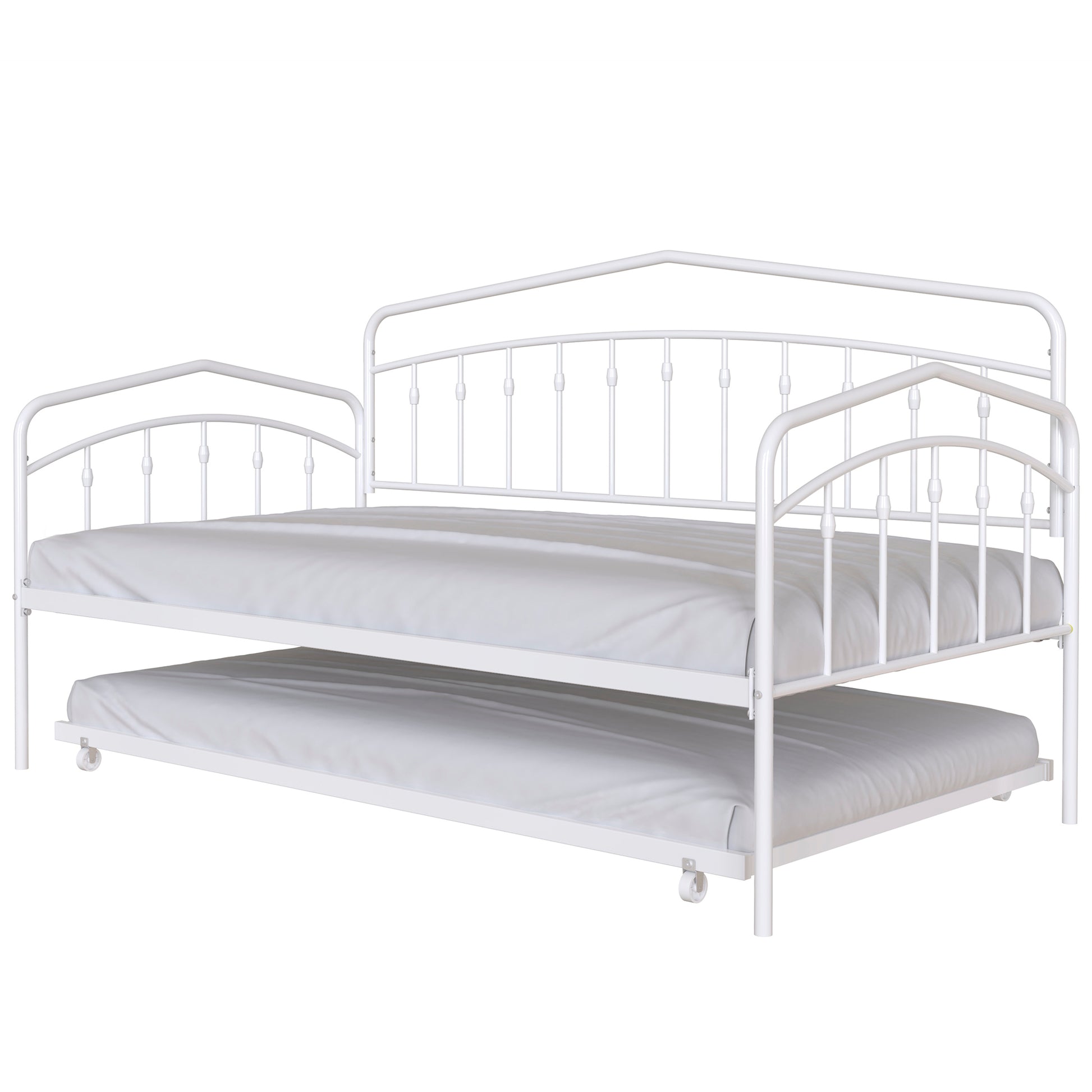 Fox Twin Daybed With Twin Trundle, White Box Spring Not Required Twin White Metal Bedroom Daybeds Metal