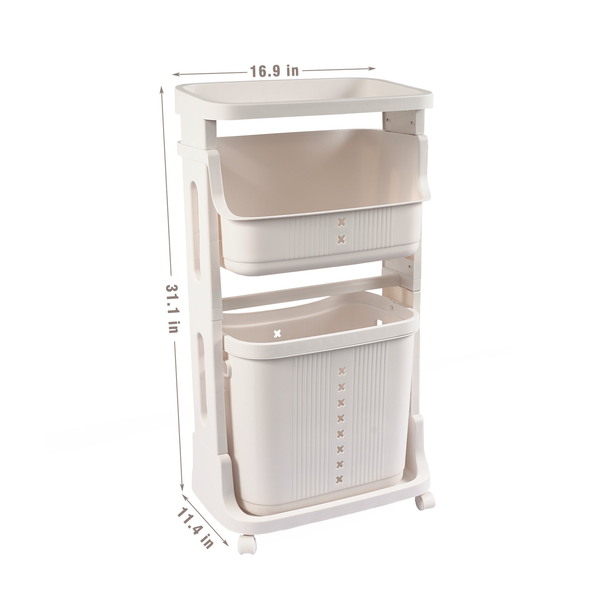 Laundry Basket Plastic Hamper 2 Tier Storage Sorter Hampers With Wheels For Kitchen Bedroom Bathroom Free Standing Storage Baskets White White Plastic