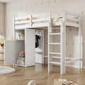 Twin Loft Bed With Wardrobe, Storage Shelves And Ladder, White Twin White Solid Wood Mdf