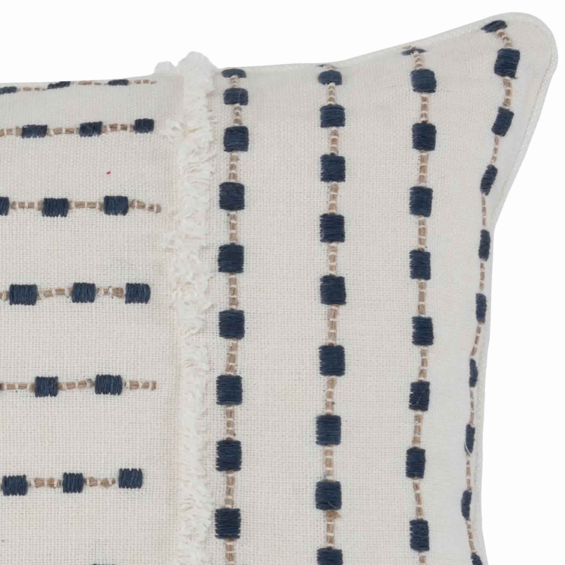 Fabric Throw Pillow With Embellished Handwoven Pattern, Beige And Blue Beige Blue Fabric