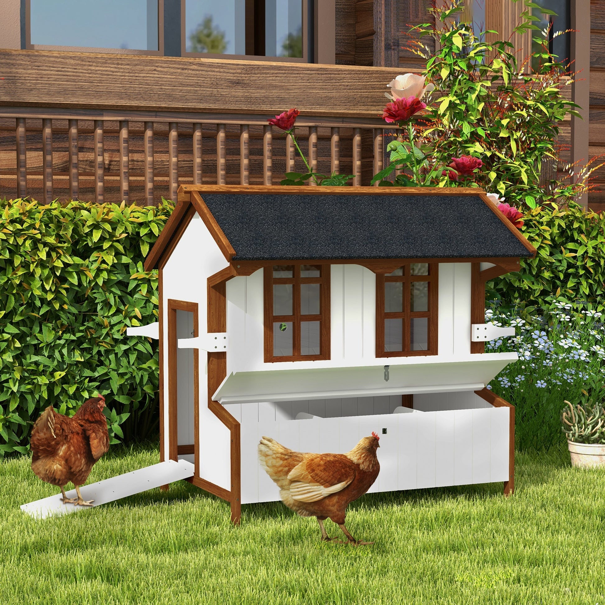 Pawhut 47" Chicken Coop Wooden Chicken House Rabbit Hutch Raised Poultry Cage Portable Hen Pen Backyard With Nesting Box And Handles Multicolor Wood