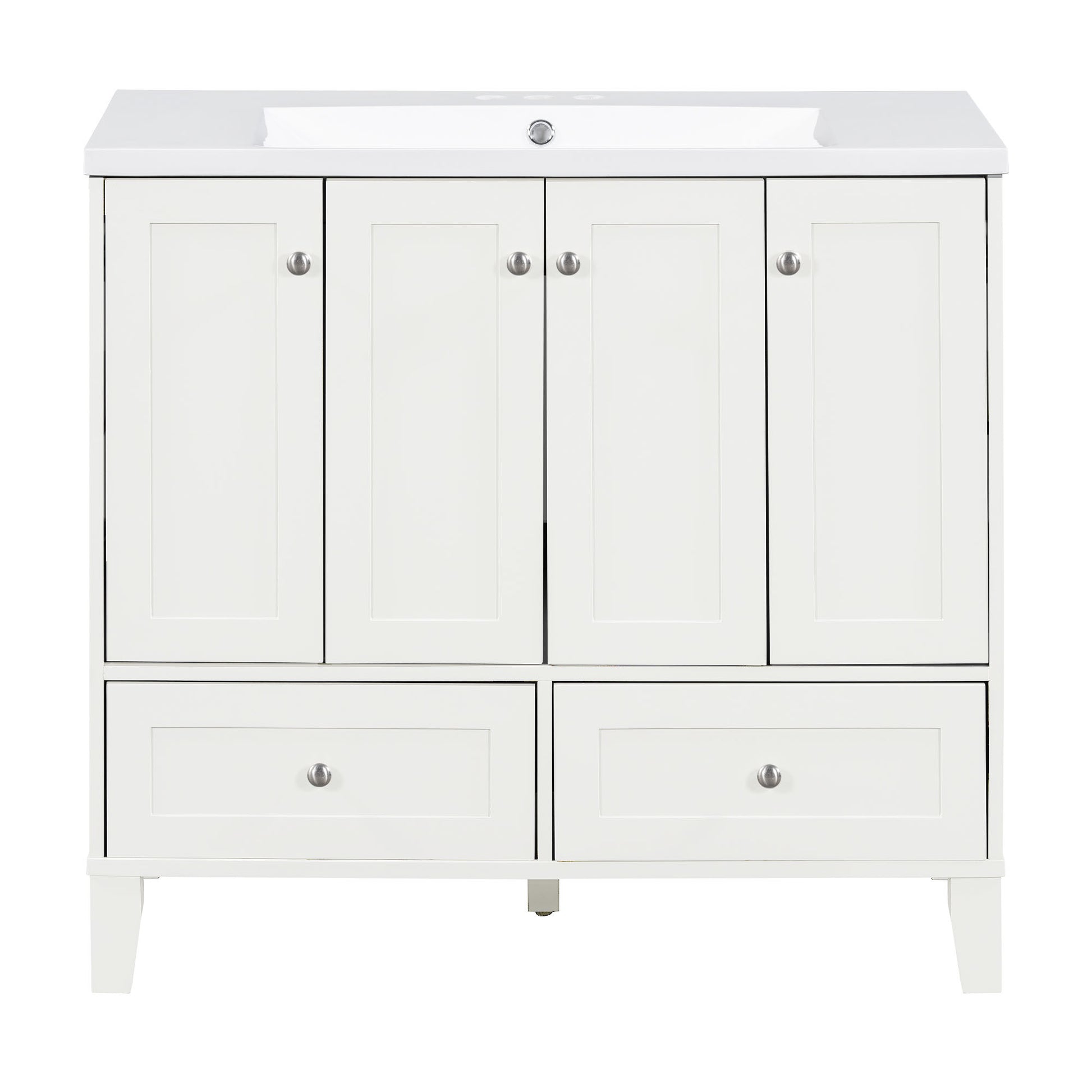 36'' Bathroom Vanity With Resin Sink Combo,Solid Wood Frame Bathroom Storage Cabinet, Freestanding Vanity Set With 4 Soft Closing Doors& 2 Drawers 2 White 4 5 Adjustable Shelves Bathroom Freestanding Solid Wood Mdf Resin Painted