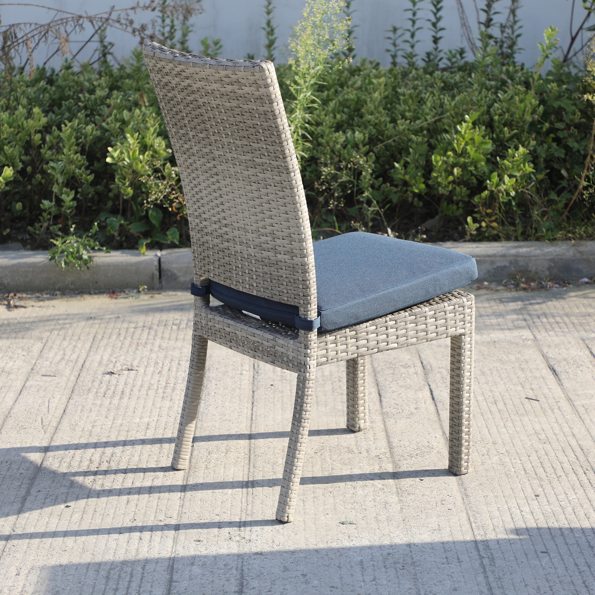 Balcones Outdoor Wicker Dining Chairs With Cushions, Set Of 8, Gray Navy Gray Aluminium Wicker