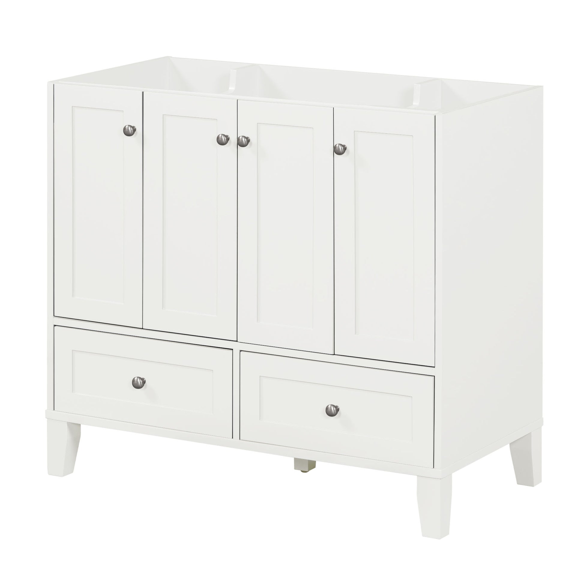 36'' Bathroom Vanity Without Countertop,Solid Wood Frame Bathroom Storage Cabinet Only, Freestanding Vanity With 4 Soft Closing Doors& 2 Drawers 2 White 4 5 Adjustable Shelves Freestanding Solid Wood Mdf Painted