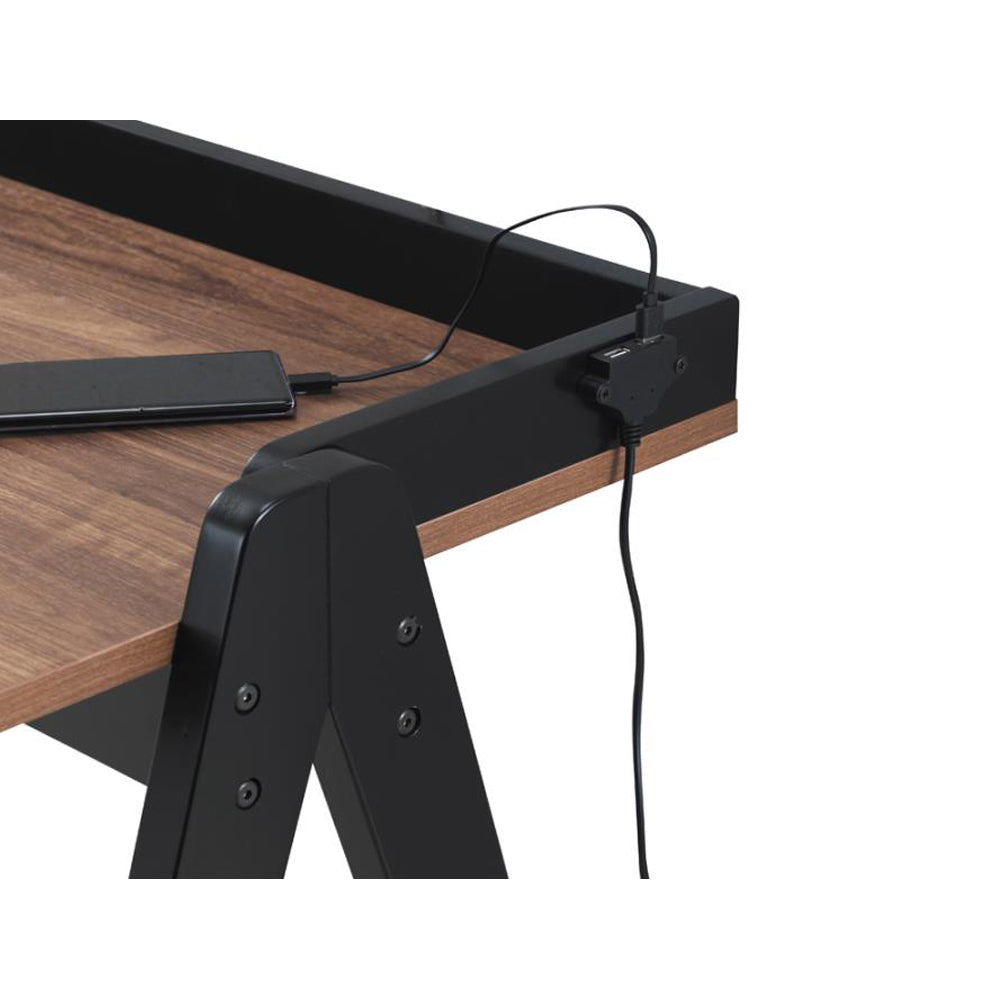 Writing Desk With Usb Ports In Walnut And Black Walnut Black Writting Desk Rectangular Rubber Wood