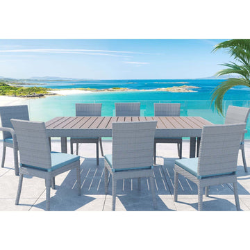 Balcones 9 Piece Outdoor Dining Table Set With 8 Dining Chairs, Gray Aqua Gray Aluminium Wicker