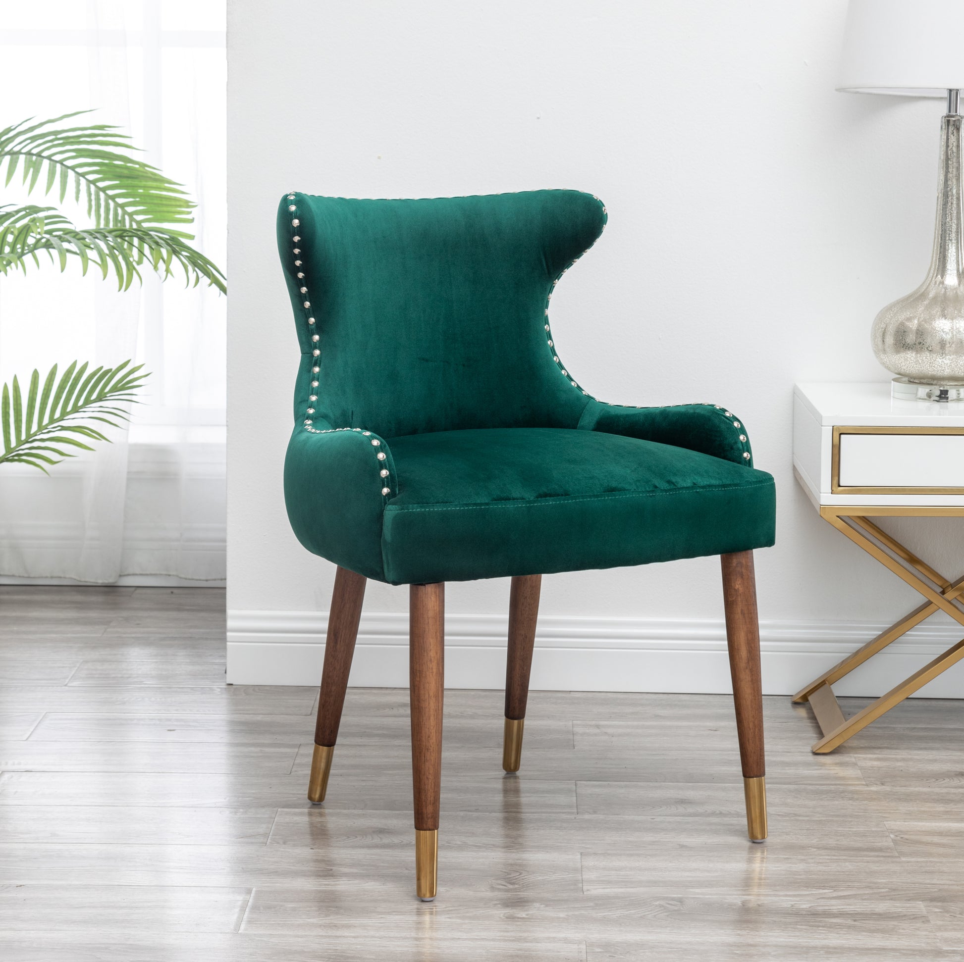 Lindale Contemporary Velvet Upholstered Trim Accent Chair, Green Green Polyester