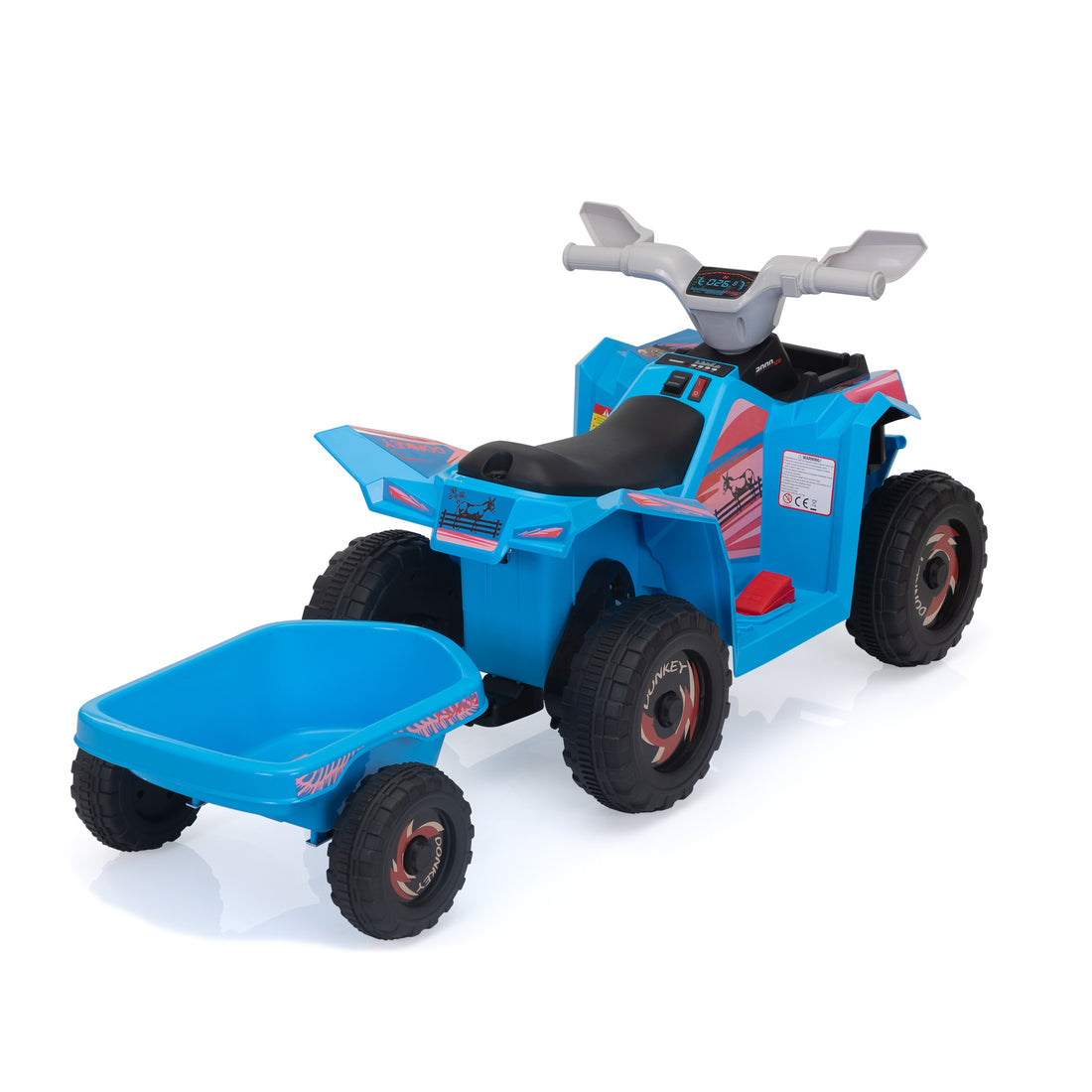 6V Kids Electric Atv, Toddler Ride On Car With Trailer, Music, Bluetooth And Power Display For Boys And Girls, Blue Blue Polypropylene