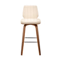 Swivel Barstool With Channel Stitching And Wooden Support, Brown And Cream Cream Brown Wood Metal