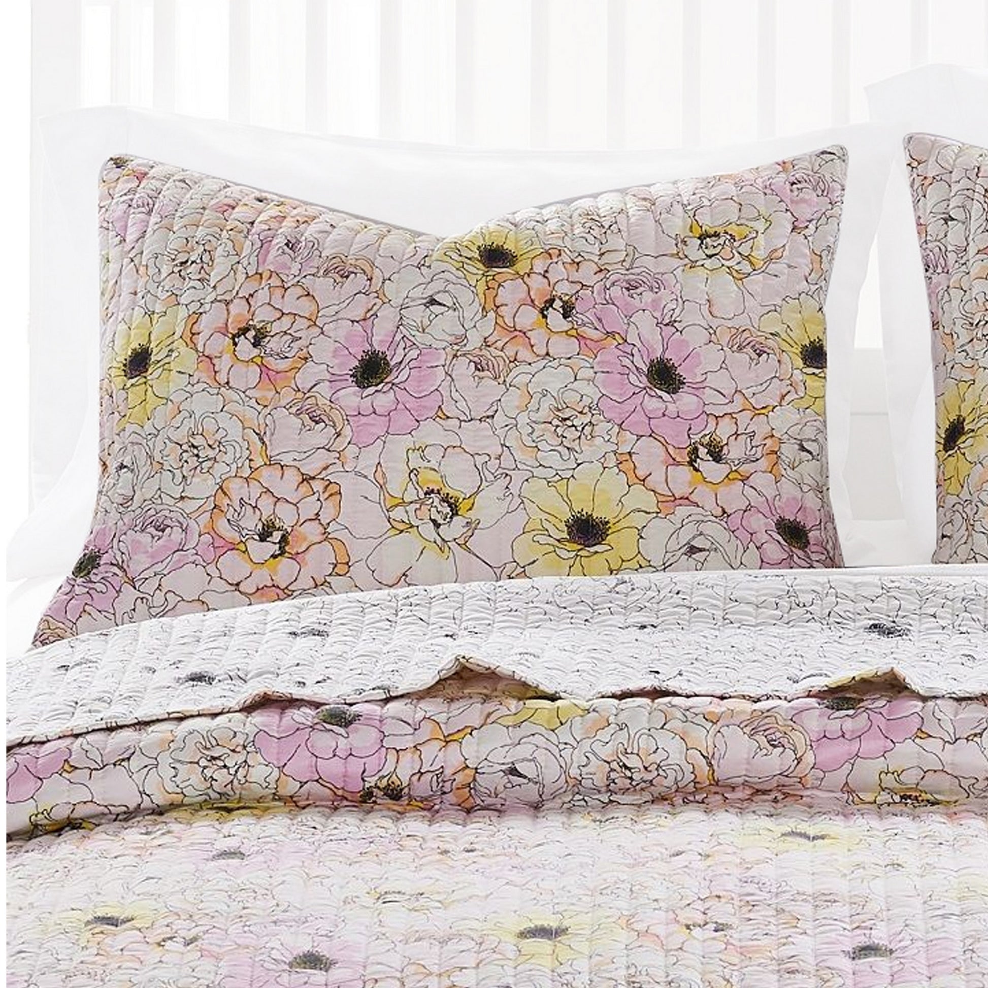 Milan 2 Piece Microfiber Blooming Flower Pattern Twin Quilt Set, White And Pink Pink White Fabric