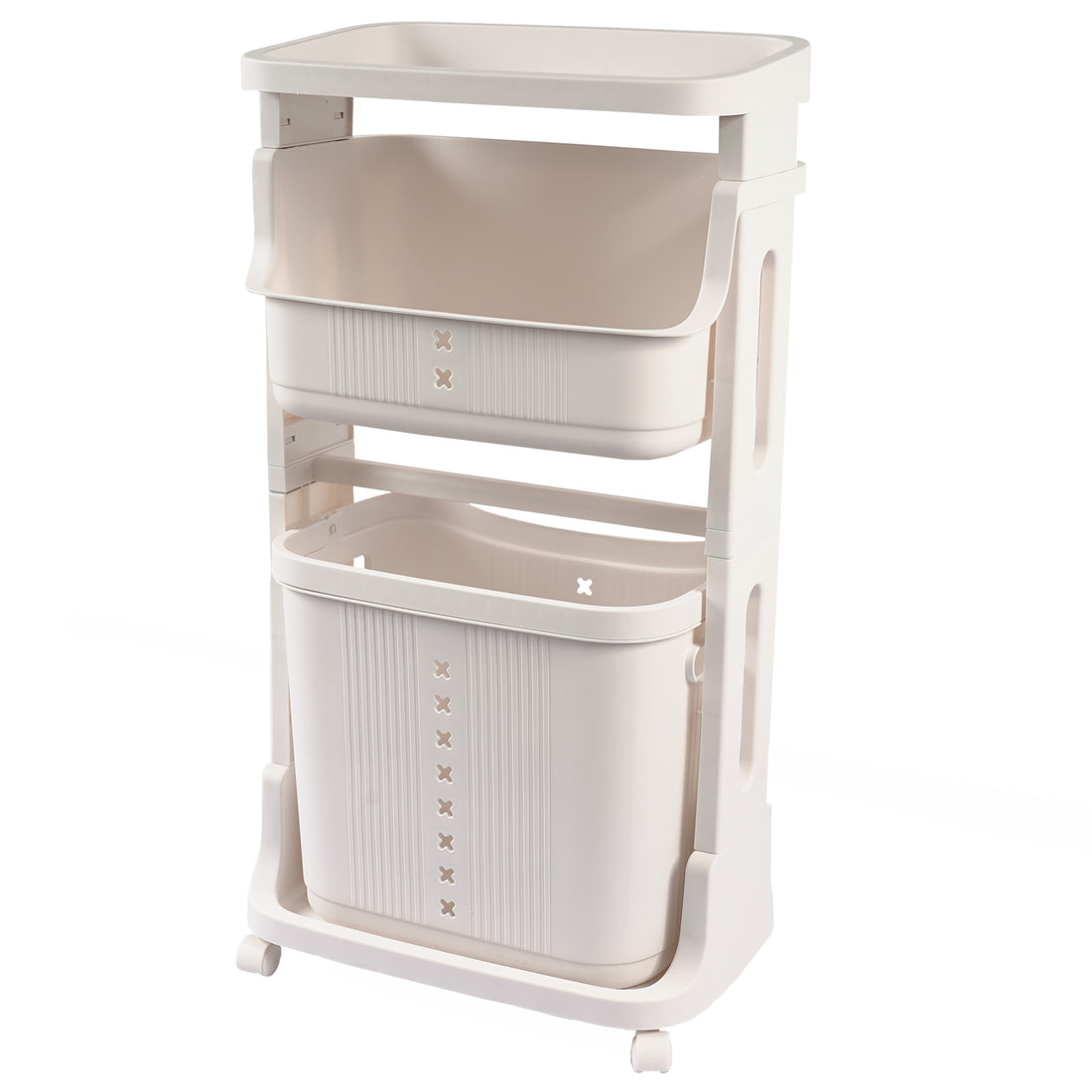 Laundry Basket Plastic Hamper 2 Tier Storage Sorter Hampers With Wheels For Kitchen Bedroom Bathroom Free Standing Storage Baskets White White Plastic