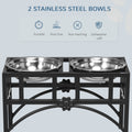 Pawhut Double Stainless Steel Heavy Duty Dog Food Bowl Elevated Pet Feeding Station For Medium Dogs, 17 Inches Black Steel