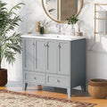 36'' Bathroom Vanity With Resin Sink Combo,Solid Wood Frame Bathroom Storage Cabinet, Freestanding Vanity Set With 4 Soft Closing Doors& 2 Drawers Same As Sw000124Aae Grey Bathroom Modern Solid Wood